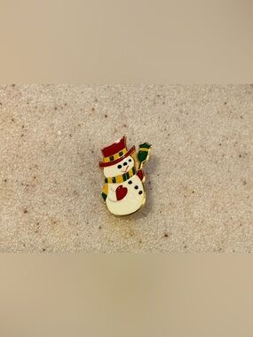 Festive Snowman Pin with Red Hat and Green Scarf Unisex